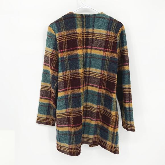 Rachel Zoe Wool Blend Multicolor Retro Plaid Open Coat Size M Dark Academia - Picture 2 of 6